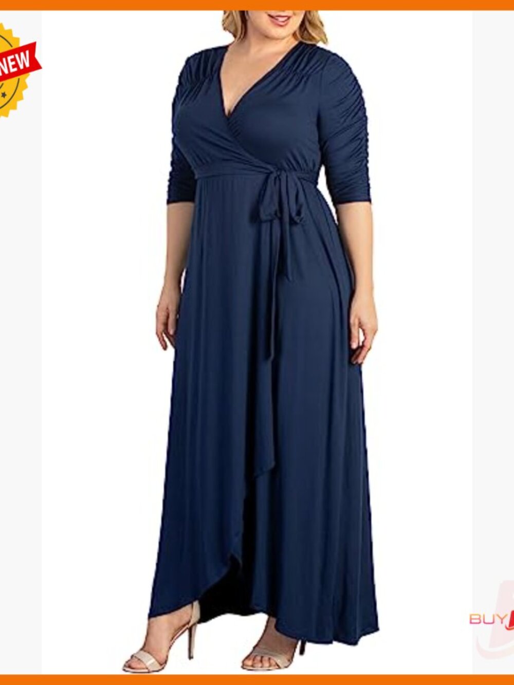 Plus Size Maxi Wrap Dress with High-Low Hemline for Wedding Guest Work Casual - Picture 4 of 4